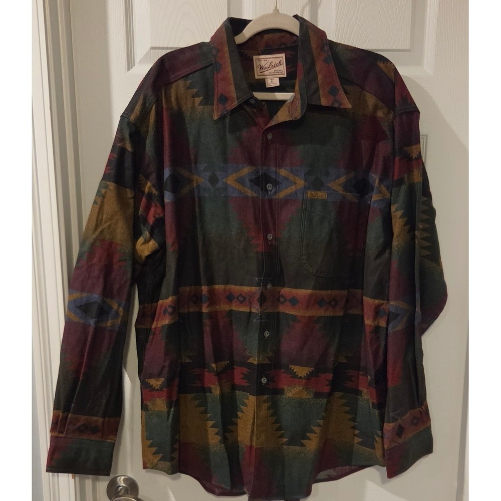Vintage 90s Woolrich Aztec Southwest Shirt Mens XL Made USA Cotton Western